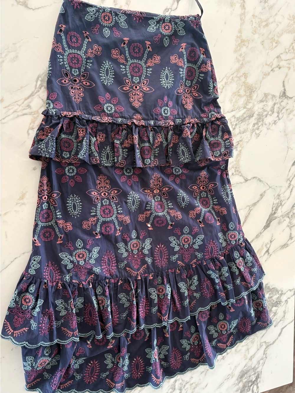 Navy Floral Ruffle High-Low Skirt - Unbranded